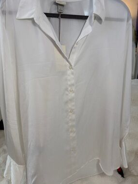 a new day White Satin Button-Up Blouse